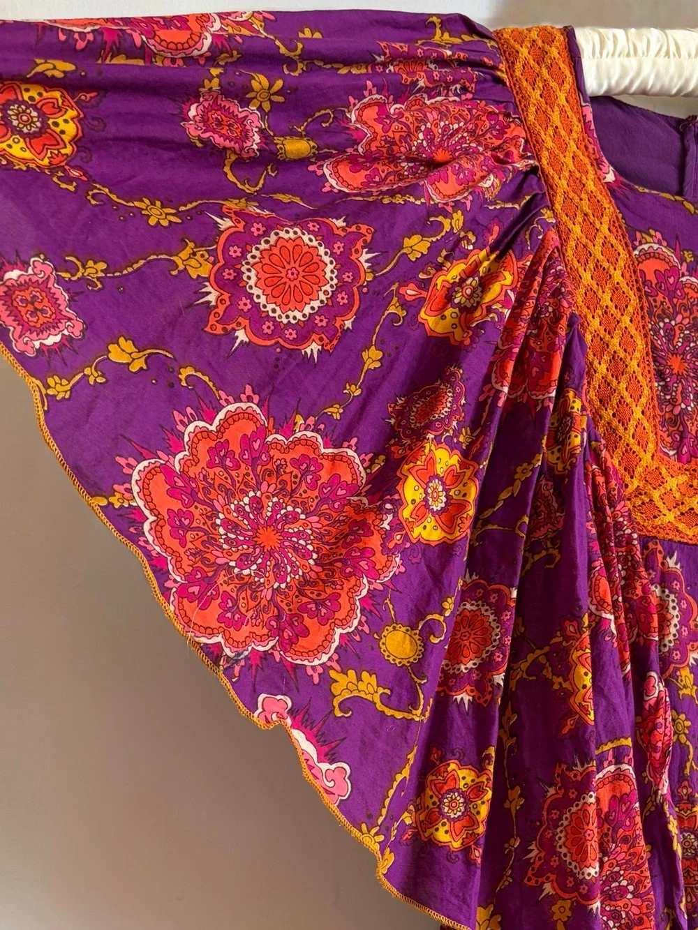 Hippie Shake Purple Mandala Maxi Dress Flutter Sleeve 1970s Style Gypsy Femme